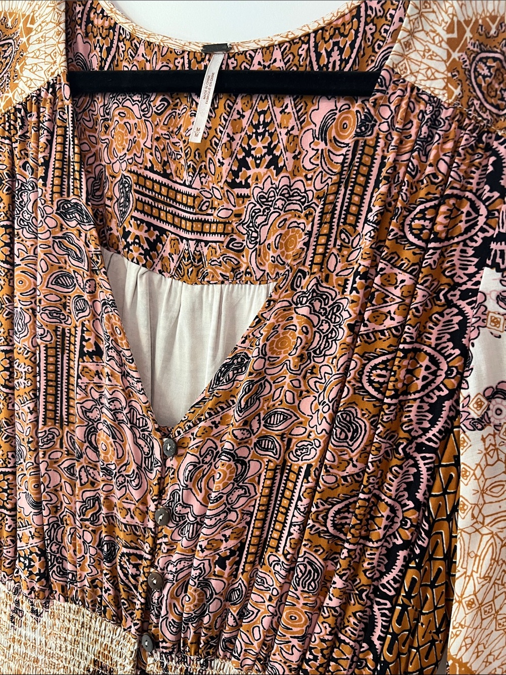 FREE PROPLE Boho Paisley Long Sleeve Maxi Dress in Brown and Cream - Picture 2 of 8